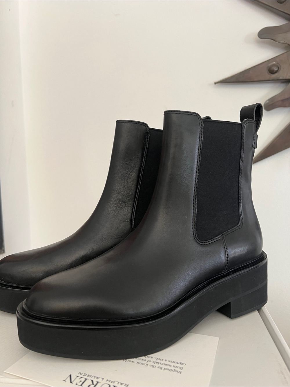 Lauren Ralph Lauren Black Adrianna Burnished Calf Platform Booties